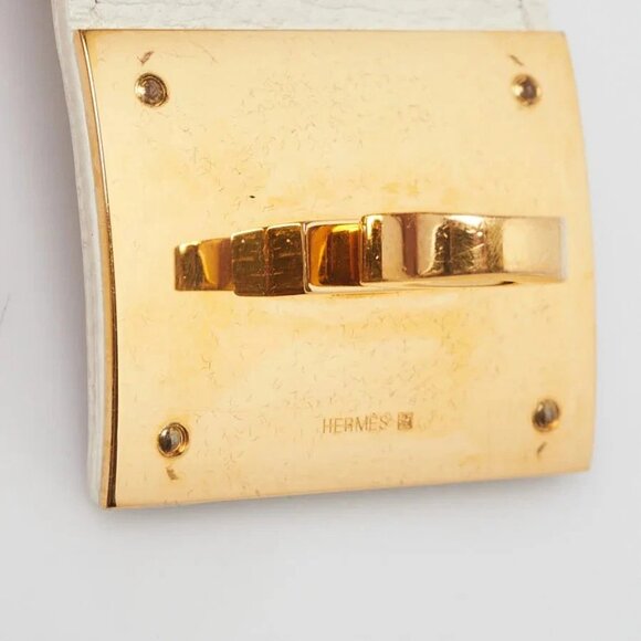 Hermes White Epsom Leather Gold Plated Kelly Dog Bracelet - Picture 4 of 6